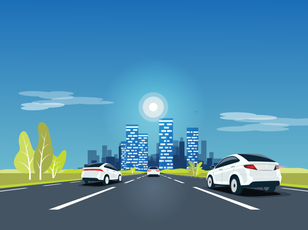 Someone driving in a car on the street wondering, "When Should I Refinance My Car?"