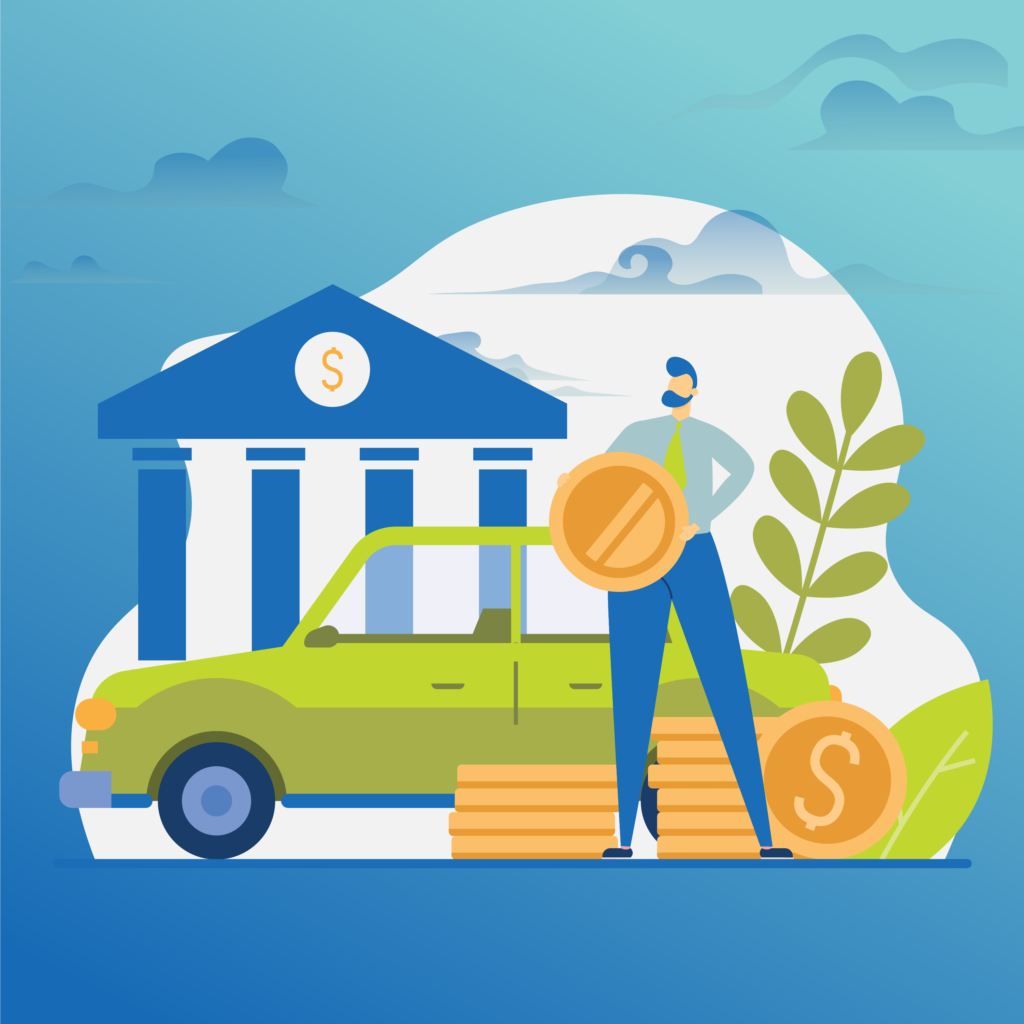 A man with money and a nice car after getting a good car loan rate